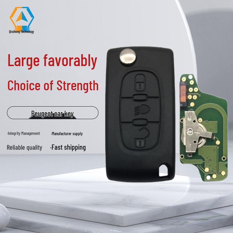Peugeot 3-Button Folding Car Key with Light, 433 MHz, 7941 Chip