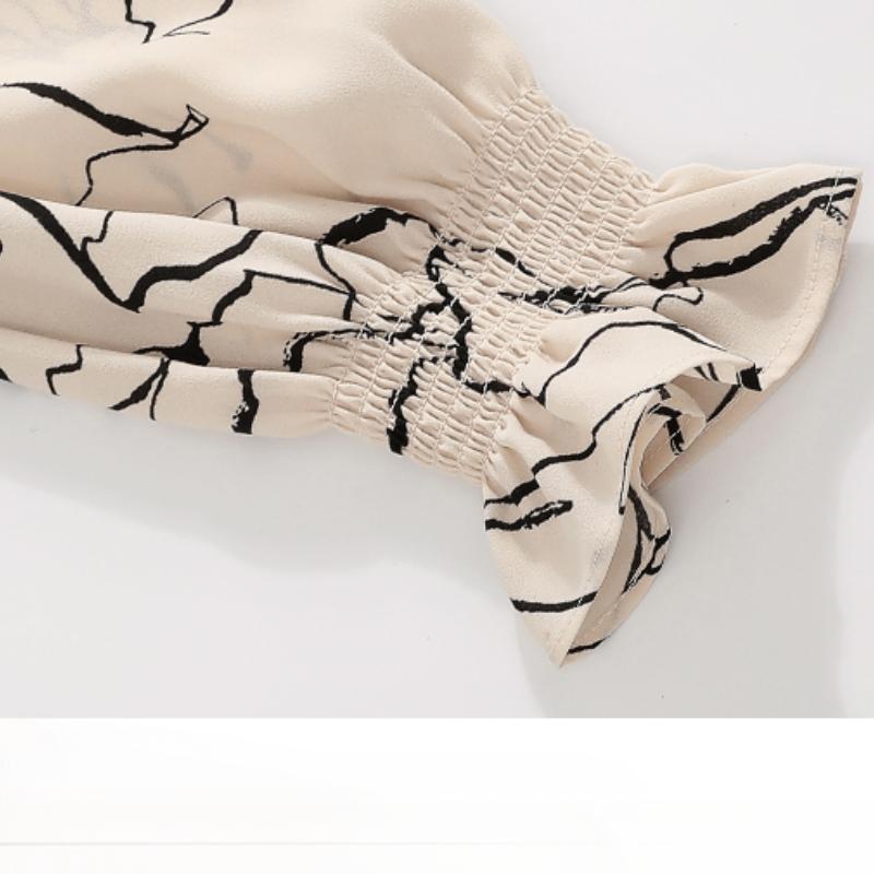 Moda Stand Slim Fit Chifón Casual Camisas de Mujer Tops de Primavera Manga Acampanada Blusa Temperamento Mujer Elegante Estampado Simple Oficina Señoras Camisas 26347