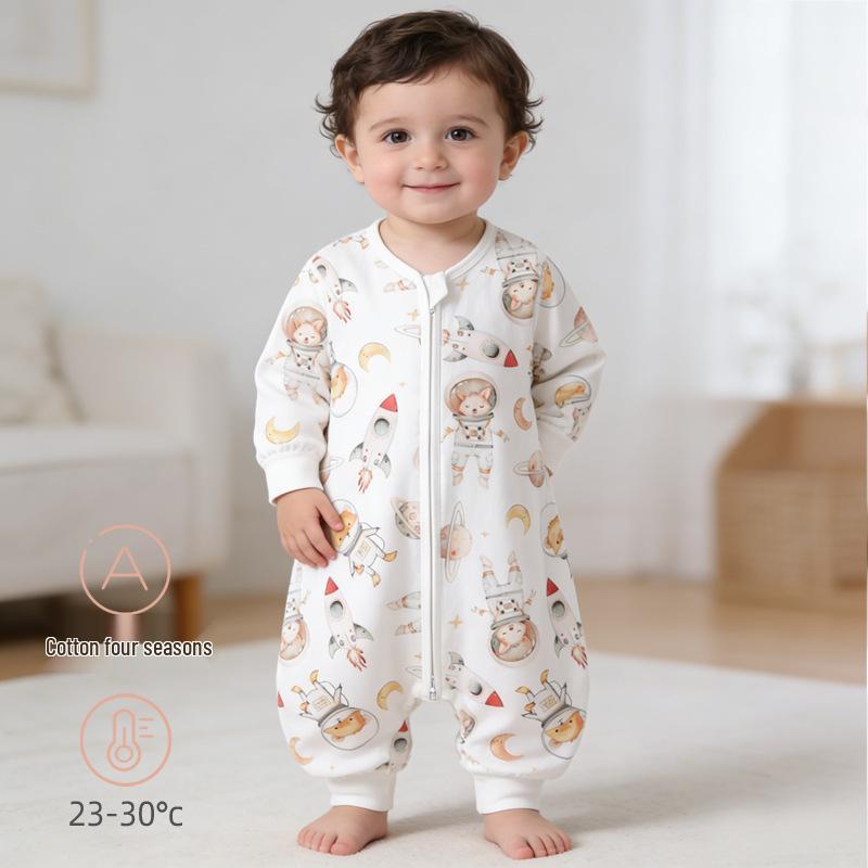 Pure Cotton Split-Leg Baby Sleeping Bag - All Seasons, Zippered & Anti-Kick for Newborns