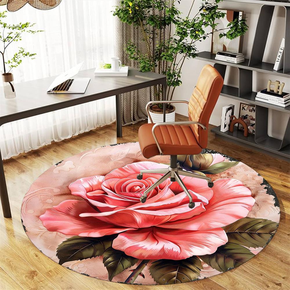 1PC Rose Petals Office Round Area Rug, Under Office Chairs Bedroom Living Room Home Decor, Carpet for Office -1110021