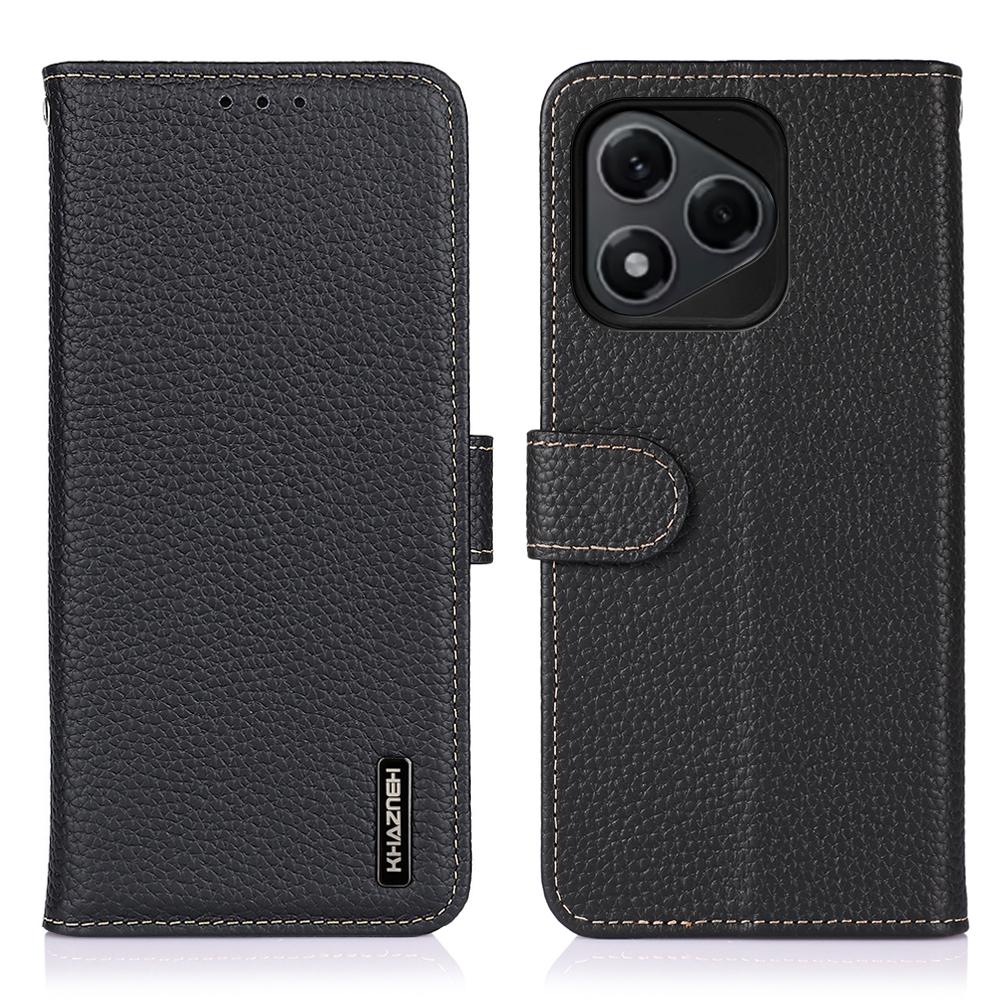 

KHAZNEH For Honor 400 Lite 5G Case Genuine Cow Leather Flip Phone Cover Black