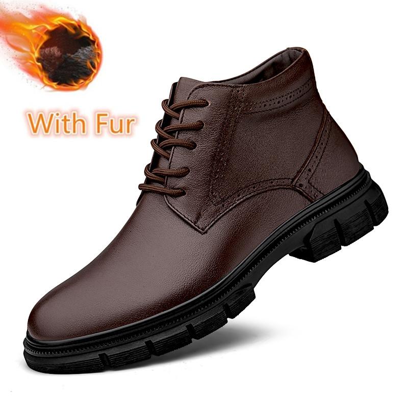 2024 Hot Sale Genuine Leather Men Ankle Boots Male Shoes Warm Plush Fur Winter Boots  New Stylish High Top for Men Outdoor Shoes