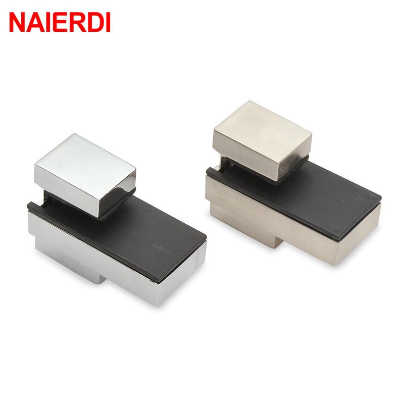 NAIERDI Zinc Alloy Adjustable Glass Clamps Glass Plated Brackets Chrome Alloy Shelf Holder Support Clamp Holder Glass Shelves