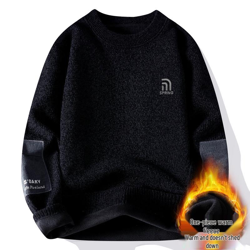 Men's Autumn-Winter Velvet Sweater: Thick Knit Base Layer for Teens