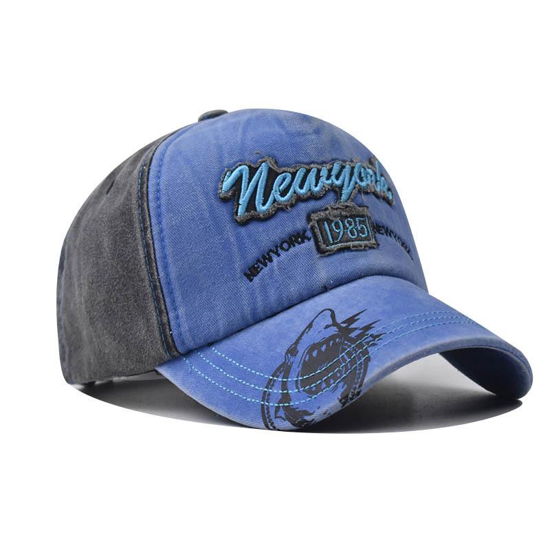 Washed Alphabet New York Embroidered Baseball Cap Vintage Personality Graffiti Shark Cap Men's Cap