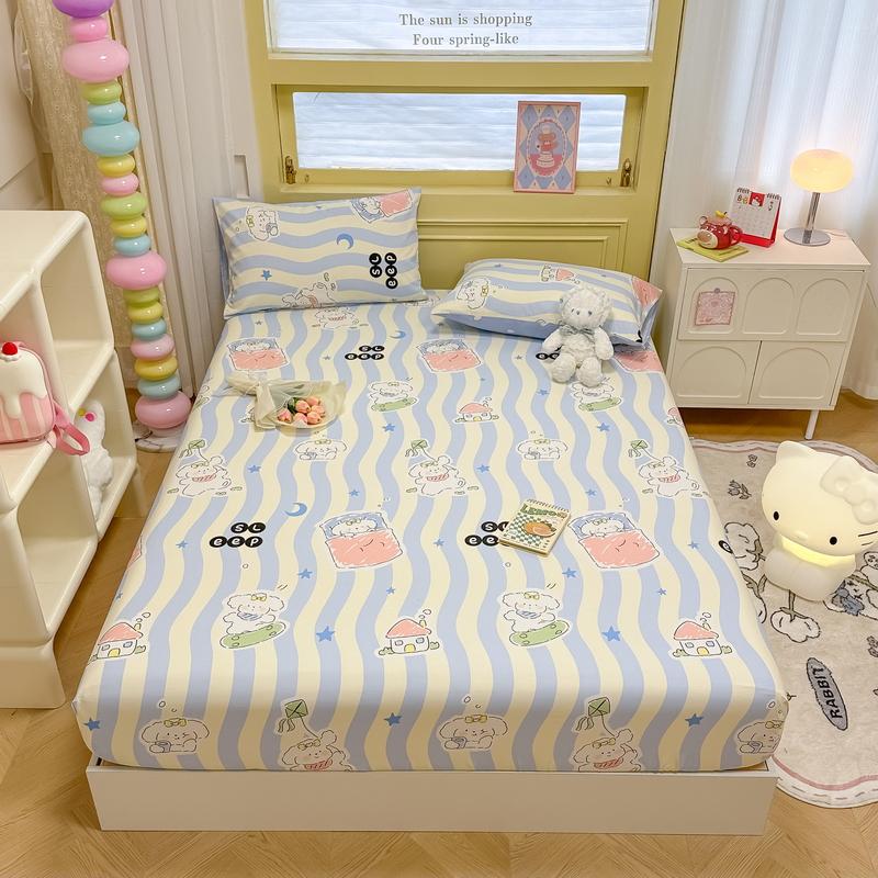 100% Cotton Bedsheets Cartoon Style Fitted Sheet For Kids Room Skin-Friendly Mattress Cover (No Pillowcase)