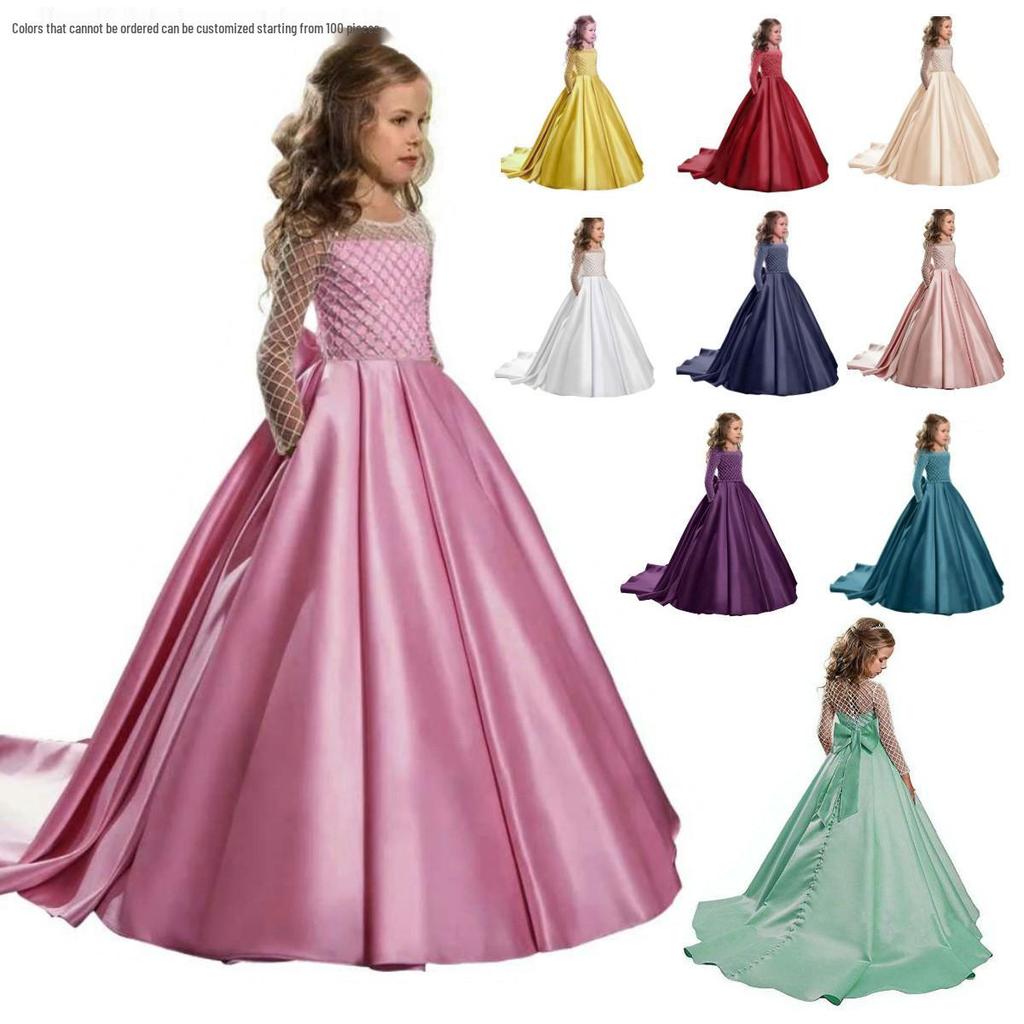 Kinder Prinzessin Langarm Formelles Hochzeits Blumenmädchen Kleid