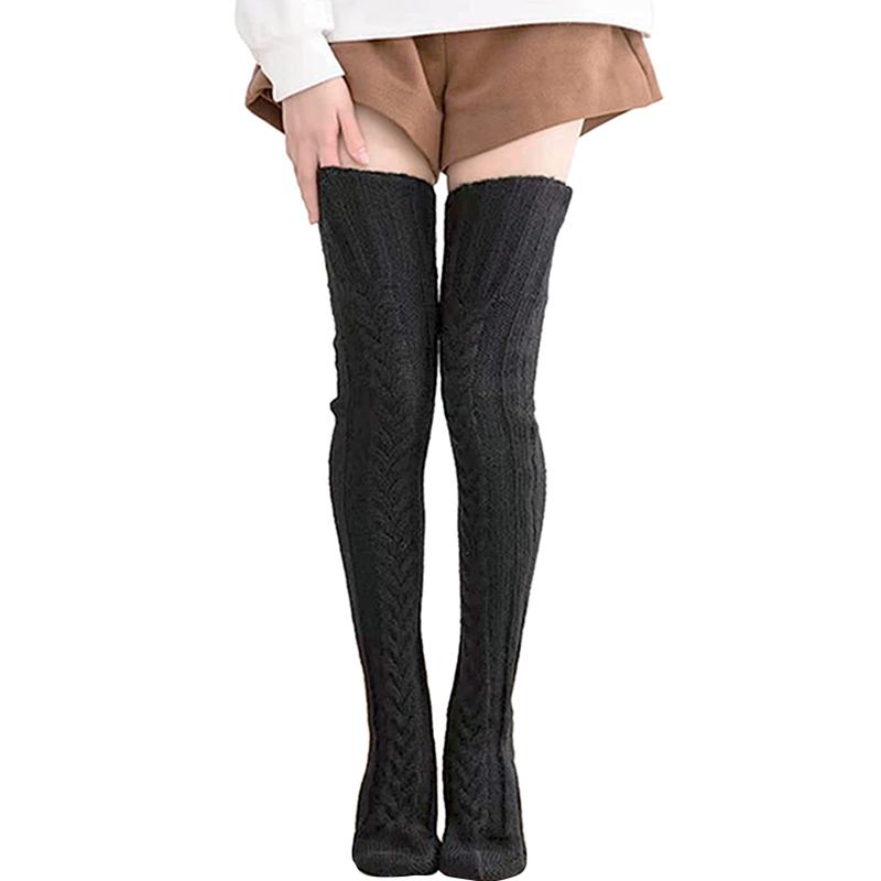 Încălzitoare pentru picioare pentru femei, tricotate cu cablu, înalte, culoare uni, ciorapi peste genunchi, șosete