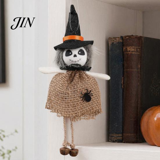 Hochwertige Hexenfigur Halloween Hängedekoration, Gruselige Kürbis-/Geist-/Hexen-/Schwarze Katze Puppe Ornament mit Strapazierfähigem Jute-Rock für Spukhaus