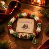 Festive Snowman Jewelry Christmas Bracelets for Women, Beaded Charm Stretch Bracelet with Party Decorative Accessory Card, Holiday Gift Stocking