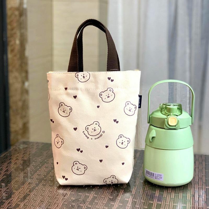 New Japanese and Korean simple canvas portable braised cup bag Internet celebrity belly cup thermos cup bag work hand carry snack bag