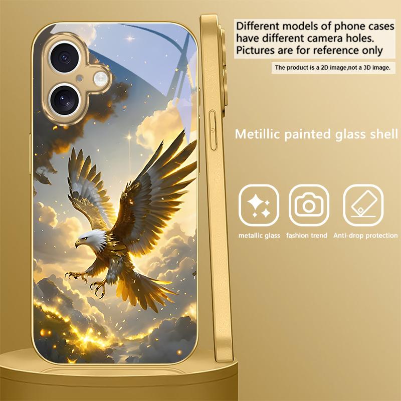 Golden Chicken Luxury For iPhone 16E 15 Pro 14 13 Plus 12 mini 11 15Pro 14Max 13Plus XR Xs X 16 Pro Max Golden glass phone case