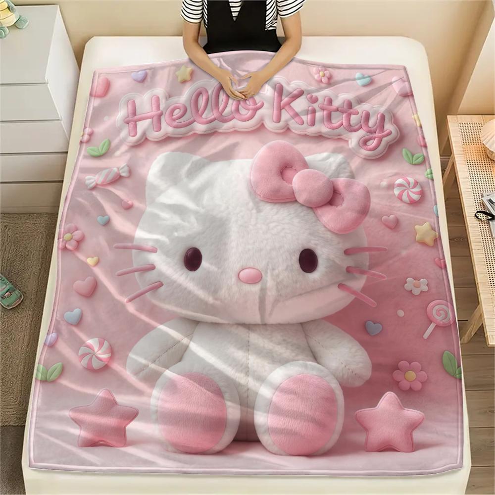 

1 шт. Розовое фланелевое одеяло Hello Kitty с принтом, Высококачественное, Для всех сезонов, Декор для дома, Тепло и комфорт, Идеально для рождественских подарков 80cm x 120cm