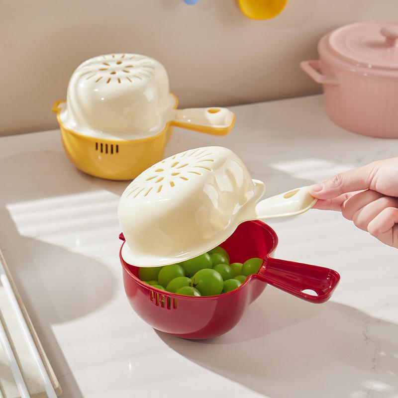 Z uchwytem Kosz na owoce Dwuwarstwowy kosz do czyszczenia Kosz na pranie z motywem jabłka z kreskówek Gadżety kuchenne