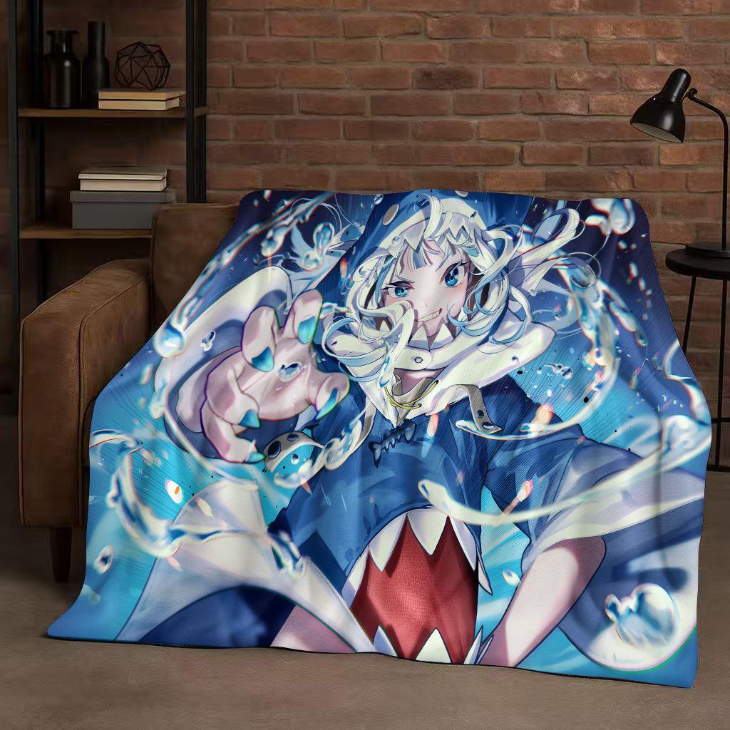 Anime Gawr Gura Hololive Cartoon Cute Girl Flannel Blanket,Ultra Soft Warm Plush Throw for Home Bedroom Bed Sofa Cover Gift Kid