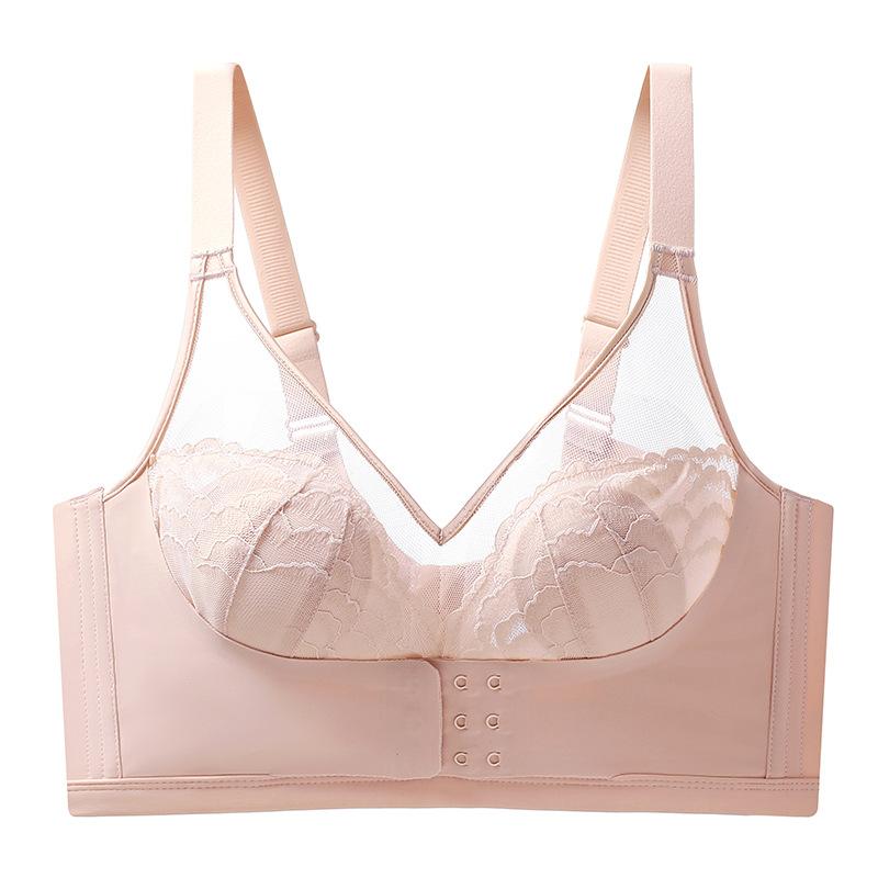 Front buckle type ultra-thin large breasts and small underwear for women without steel rings to gather and prevent sagging and close sub-breasts bra