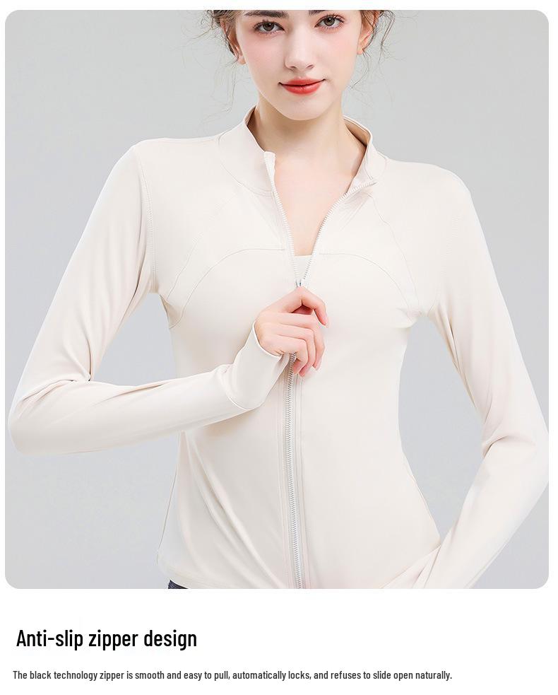 Women's High Collar Quick-Dry Yoga Jacket - Slim Fit, Non-Slip Zipper, Long Sleeve, Nude Feel Sportswear