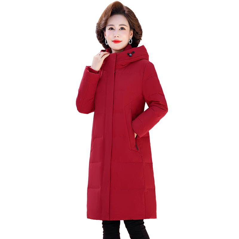 2025 Women's Hooded Mid-Length Winter Down Jacket for Middle-aged and Elderly Mothers
