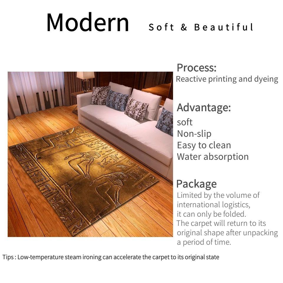 Starověký Egypt Element 3D tisk Koberec Obývací pokoj Domov Egyptský dekor Absorpce vody Koupelnová předložka Velké noční koberce