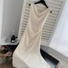 Women's Satin Maxi Dress Beige One Shoulder Ruched Slim Fit Evening Party Gown