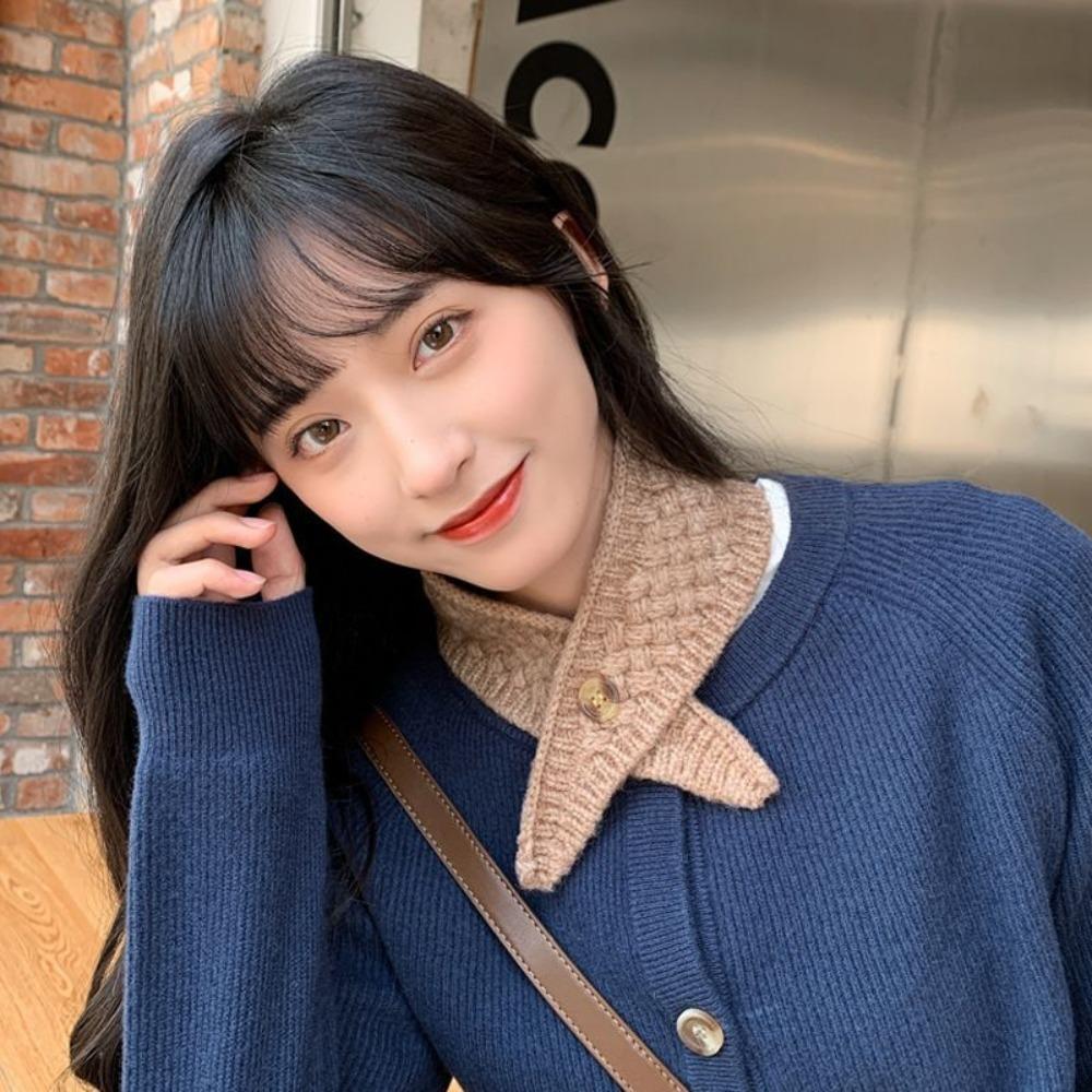 Cold Resistant Knit Triangular Scarve Solid Color Knitted Cross Scarf False Collar  Female