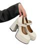 French Design High Heels Mary Janes Women's Black Shoes American Style Mid Heel Single Shoes Polyurethane Upgraded Version