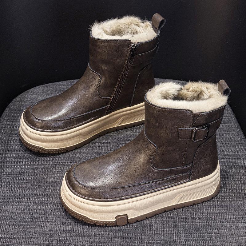 

Женские зимние сапоги, новые зимние бархатные утолщенные короткие сапоги, теплые, на толстой подошве, увеличивающие рост, нескользящие, теплые хлопковые сапоги 35