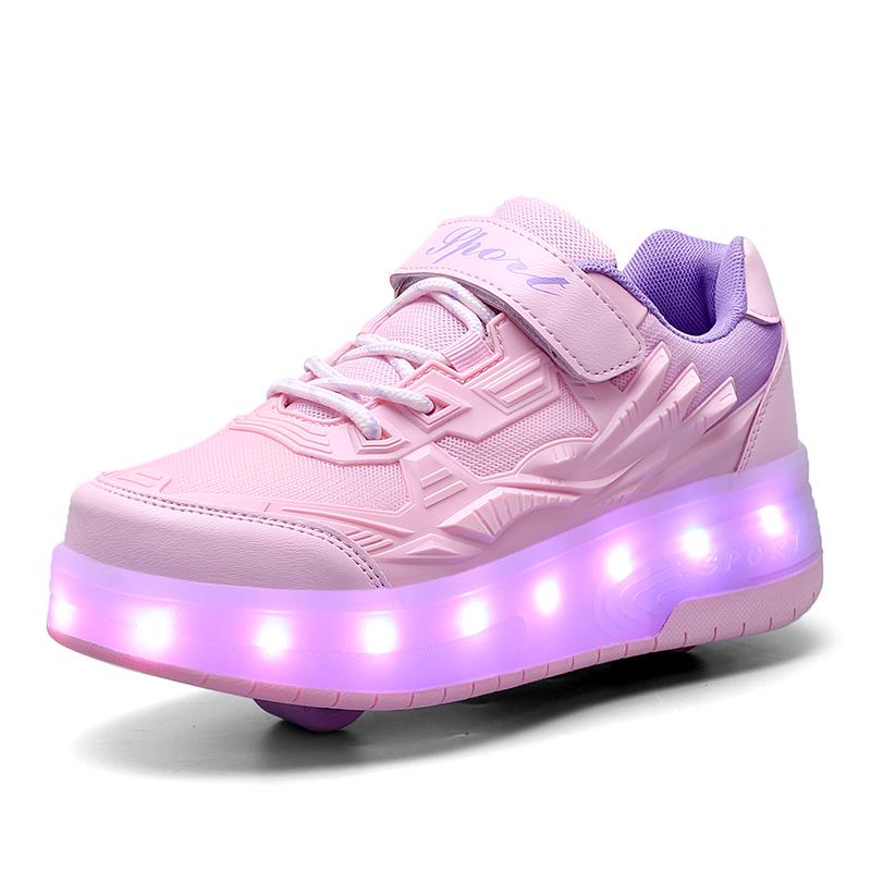Kids' Luminous Roller Shoes: Four-Wheel Skates for Girls & Two-Wheel Retractable Skates for Boys