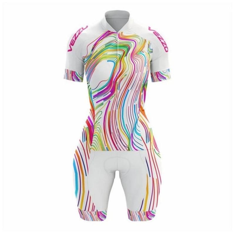 VEZZO Short-sleeved Triathlon Jumpsuit Men Women Colorful Pattern Cycling Clothes
