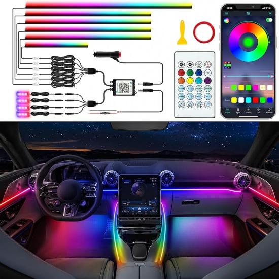 Car LED Strip Lights, Interior Acrylic LED Lights For Car With Dynamic Rainbow Dream Color Chasing, Car Ambient Lighting Kits, Music Sync (8 In 1(6 *