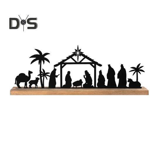 

Рождественский вертеп, силуэт, настольная табличка с деревянной основой, черный металл, рождение Иисуса, украшение для рабочего стола для дома и офиса, рождественское украшение для вечеринки чёрный