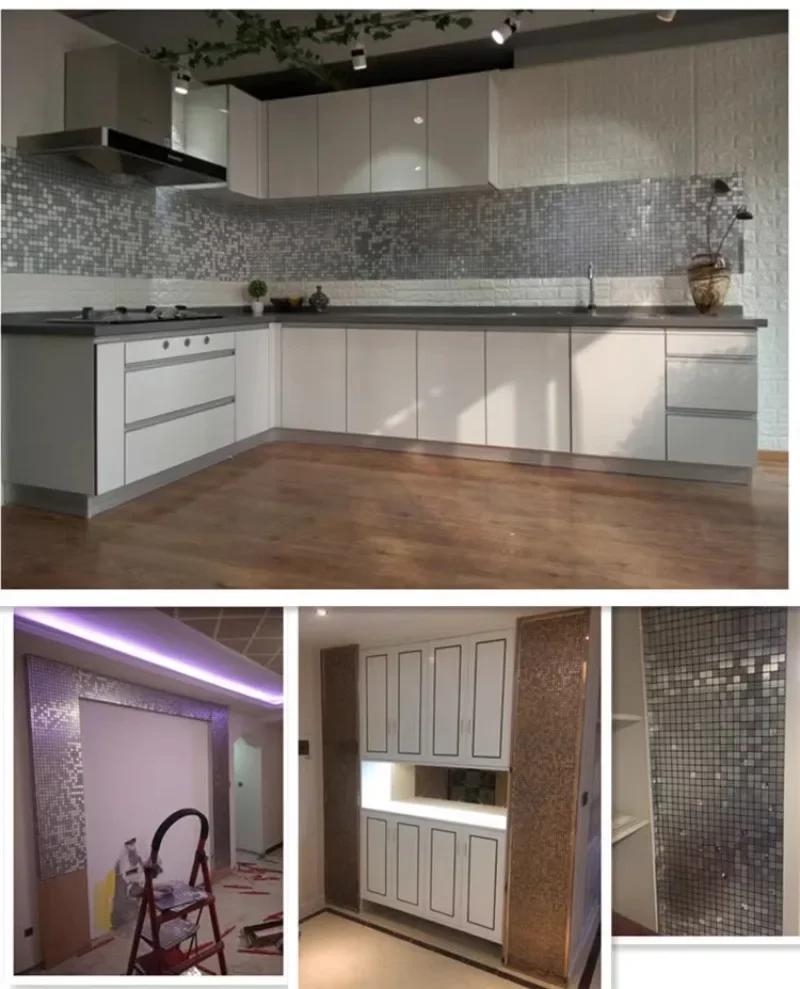 3D European Smooth Metal Mosaic Wall Sticker Self-adhesive Tile Kitchen Bathroom Bar Living Room TV Background Wall Decor Stick