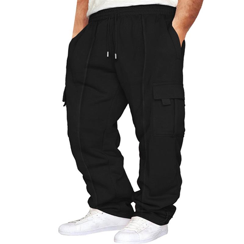 Men's New Sports Leisure Plus Velvet Leg Multi-pocket Lace Loose Overalls Trousers Casual Pants