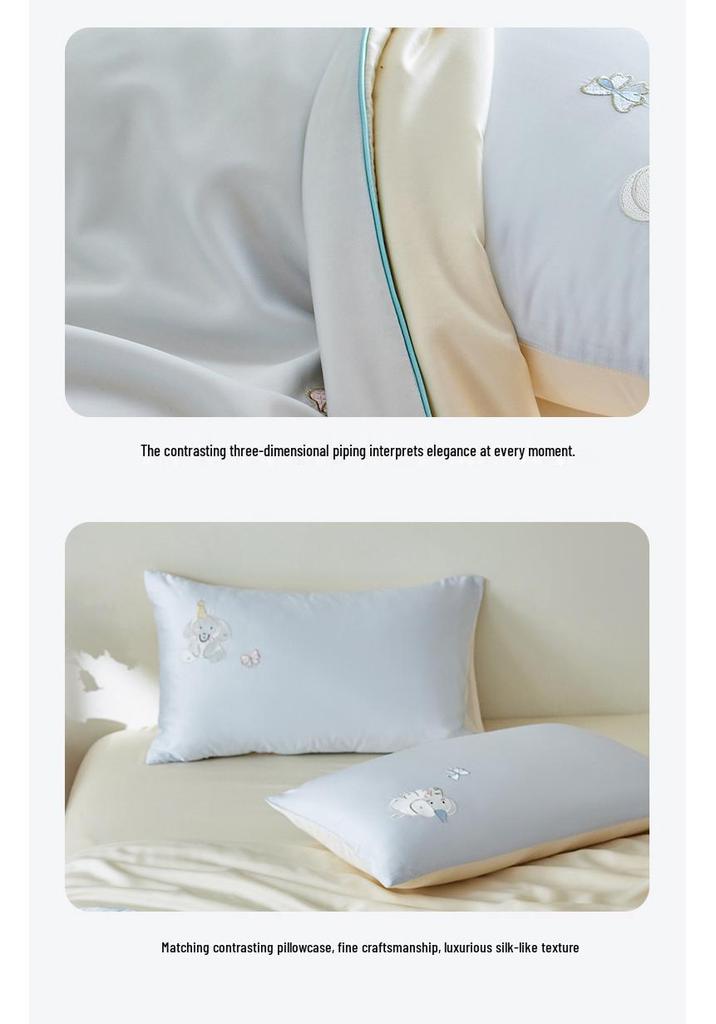 A-Class Tencel Embroidered Summer Quilt 4-Piece Set: Silky, Skin-Friendly, Antibacterial, Mite-Proof, Machine Washable.