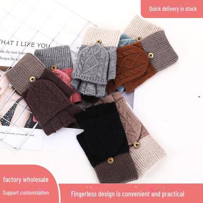Women's Winter Knitted Fingerless Gloves - Warm Velvet, Half Finger, Cute Design for Students