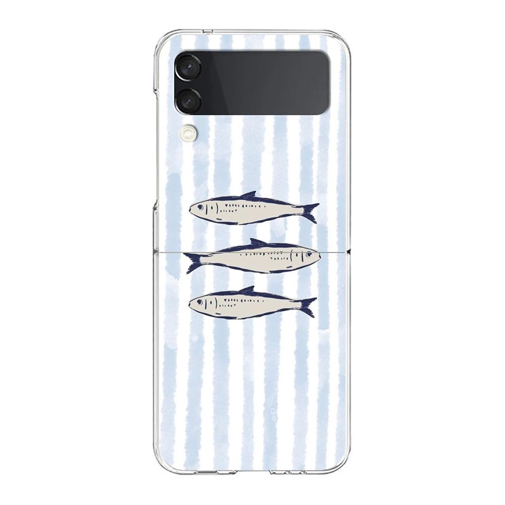 Transparente Handyhülle für Samsung Galaxy Z Flip 3 4 5 6 7 Harte Falt-PC Z Flip3 Flip4 Hülle Sardinen Wasserprodukt