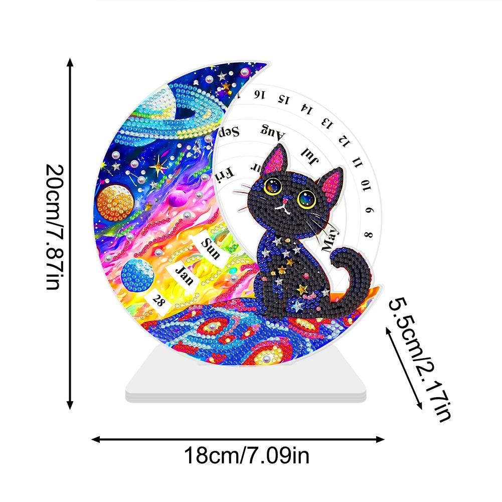 Wooden Special Shaped Colorful Pattern Diamond Art Desktop Perpetual Calendar Diamond Painting Dial Moon Calendar for Beginners