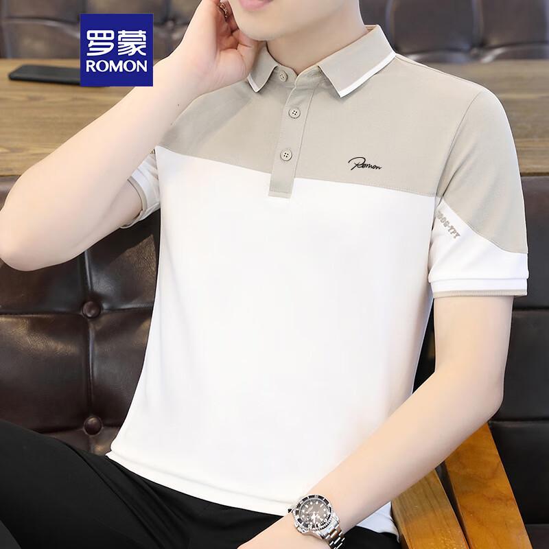 ROMON Men s Summer Color-block Polo T-Shirt YK66 2XL