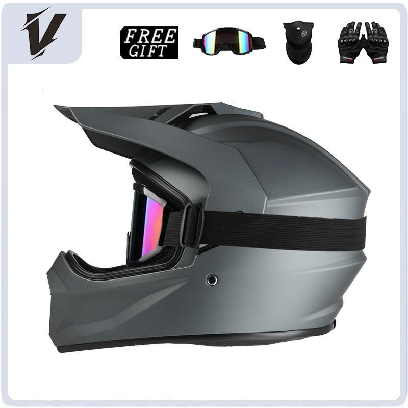 Off-Road Motorcycle Helmet ABS Full Face Dirt Bike With Visor Mask Gloves DOT Certified
