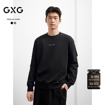 GXG Camisola Casual de Gola Redonda com Design Plissado Masculino