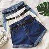 Women's High-Waisted Korean Style Denim Shorts with Rolled Hem