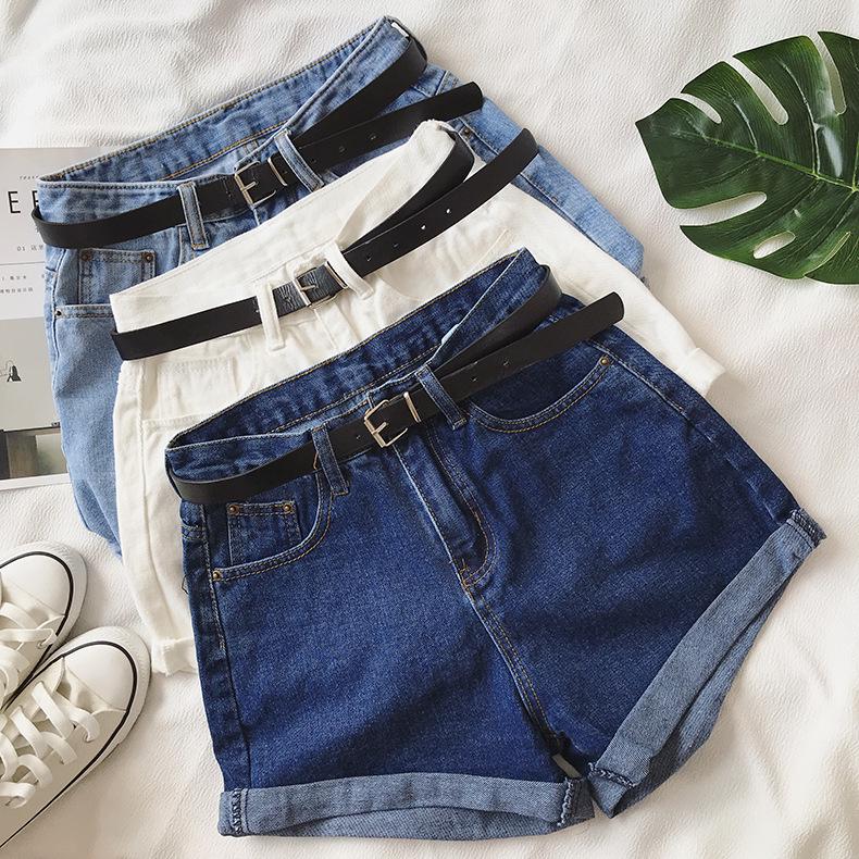 Women's High-Waisted Korean Style Denim Shorts with Rolled Hem