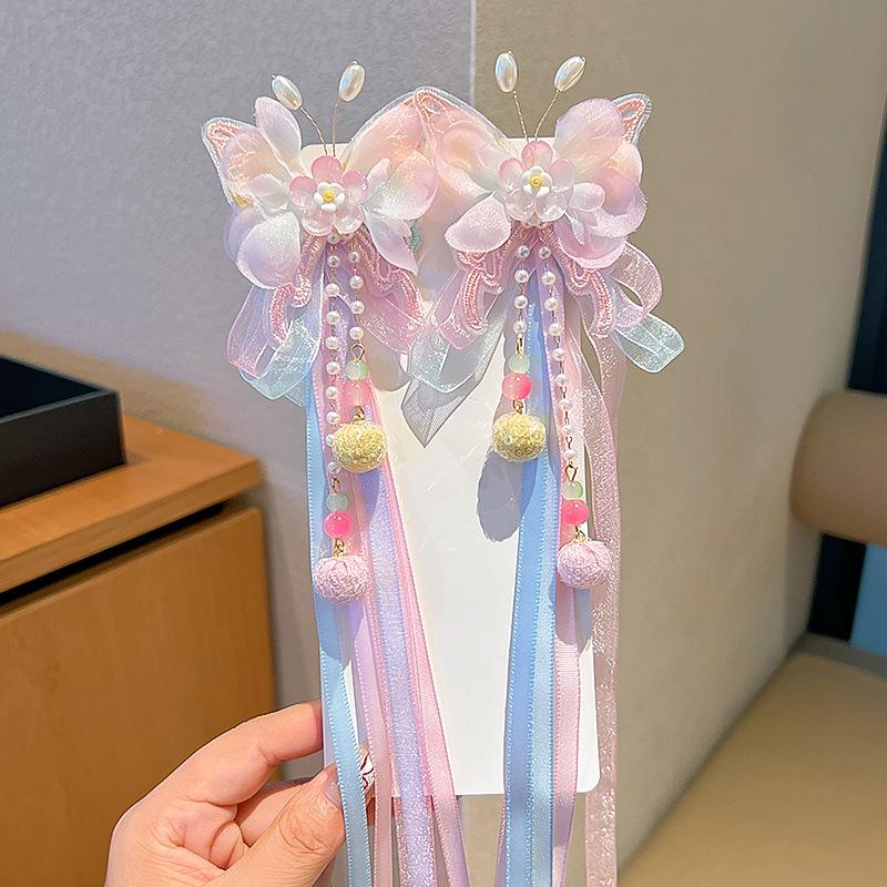 Mid-Autumn Hanfu Fairy Hair Clip - Women's & Children's Ancient Style Floral Tassel, Sweet Accessory for Girls
