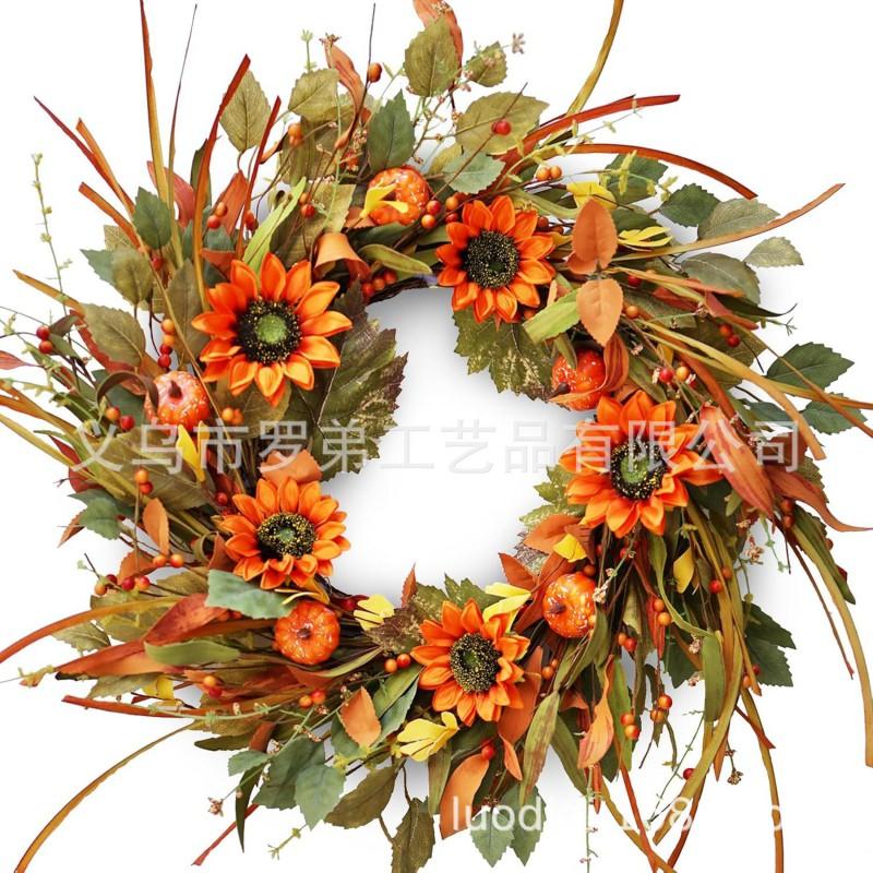 Harvest Wreath With Pumpkins Berries Vine Circle Halloween Thanksgiving Door Decor