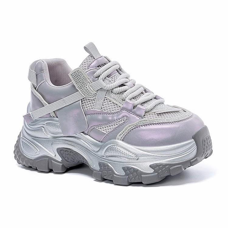 

Женские кроссовки на толстой подошве, лето 2025, новые универсальные дышащие сетчатые, увеличивающие рост, легкие спортивные маленькие белые кроссовки 40 фиолетовый
