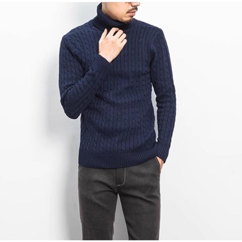 Spring and Autumn Men's Knitwear Korean Version Slim Fitting High Neck Pullover Warm Fried Dough Twists Sweater Casual Bottoming Sweater Top