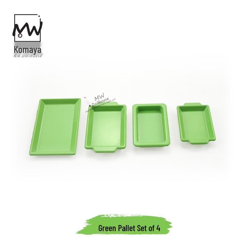 Miniature Dollhouse Food Scene Accessories: 4-Piece Tray and Plates Set (D239)