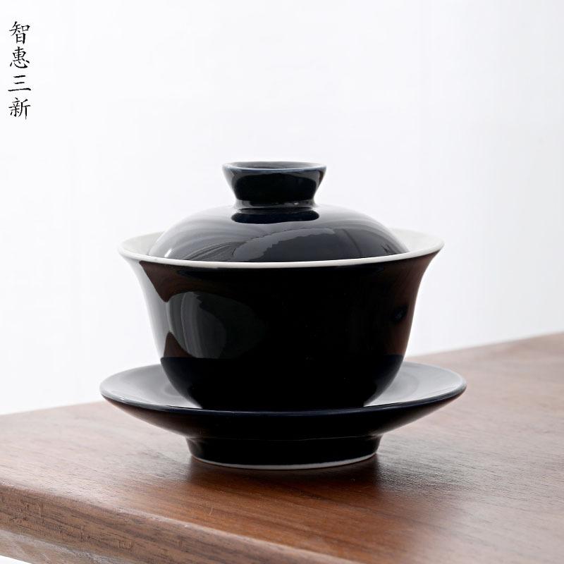 Ceramic cover bowl white porcelain color glaze Kung Fu Sancai tea bowl tea brewer teapot tea set can be printed logo