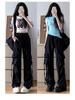 2025 Women's Petite Pink High-Waist Cargo Parachute Pants - Summer Casual Wide-Leg Drape Style