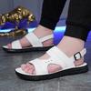 Men Black Leather Sandals Summer Brown Outdoor Hiking Sandals White Wide Head Open Toe Beach Shoes for Father Over Sized